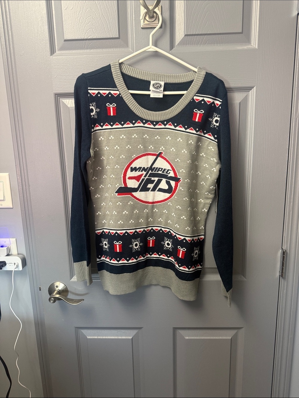 NHL Winnipeg Jets Navy Gray Red Holiday Crewneck